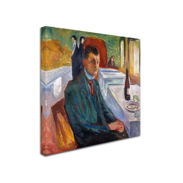 Edvard Munch 'Selfportrait With Bottle Of Wine' Canvas Art,14x14